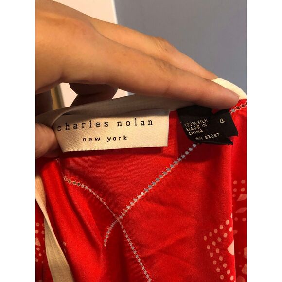 Charles Nolan Red Handkercheif Western Paisley 100% Silk Midi Skirt, size 4 - Picture 3 of 5